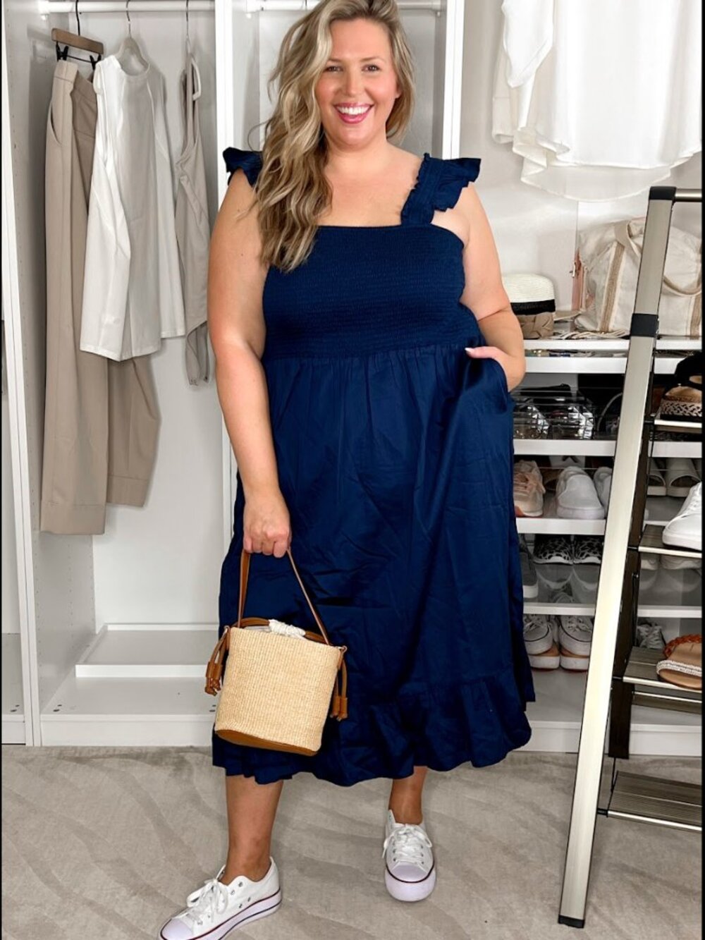 The Drop Smocked Midi Dress
